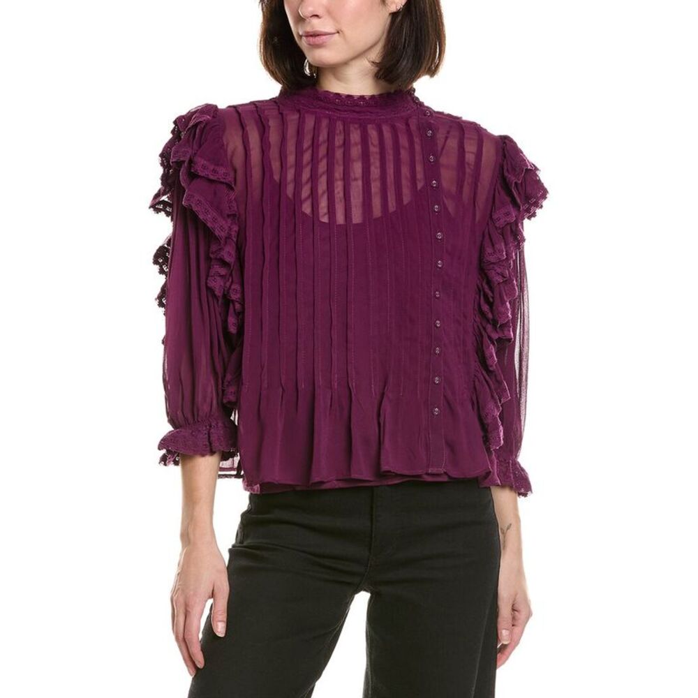 Farm Rio Womens  Burgundy Ruffled Blouse